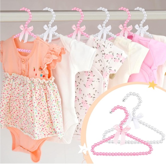 BabyπΆπ½Pearl Clothes Beads Hangers Metal Elegant Hangers w Ribbon π - Picture 7 of 9